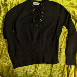 Line+Dot Y2K Lea grommet lace black sweater L punky goth preppy